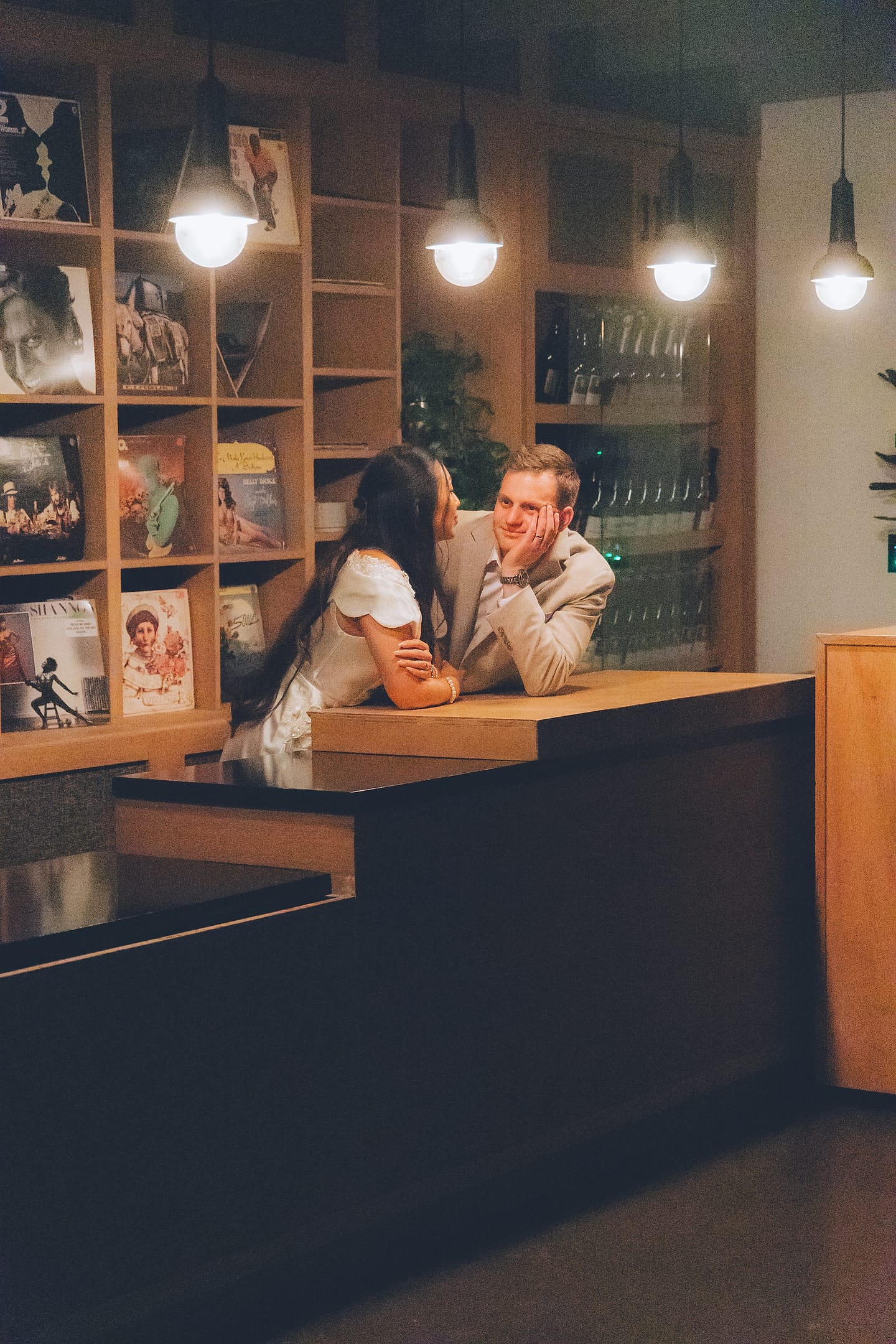 Jasmine and Aaron share a quiet moment at Residents Cafe and Bar in Washington DC