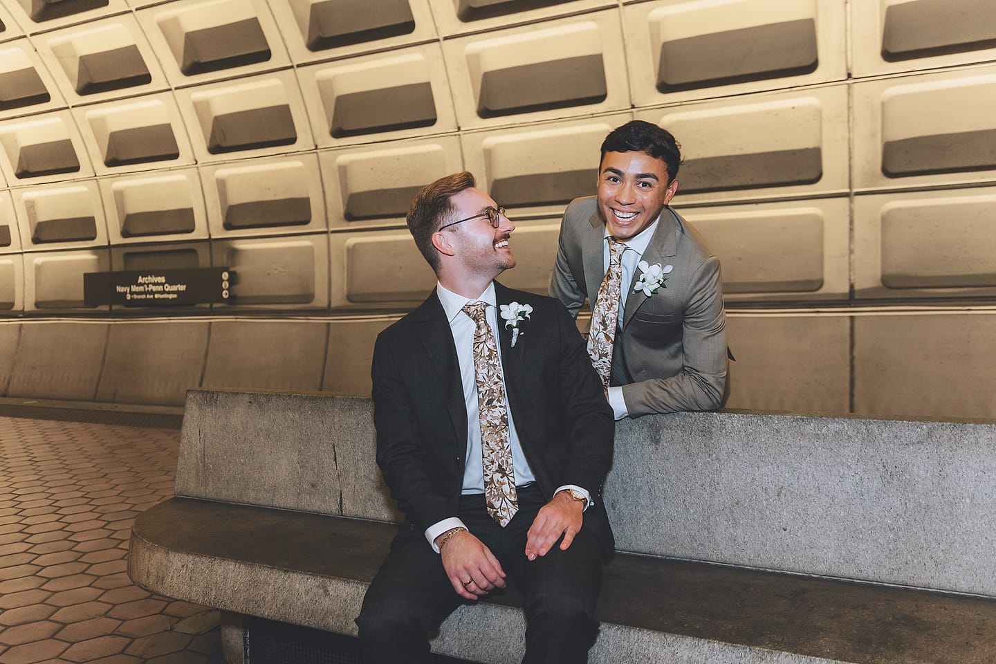 Marco and Nick share a laugh together at the Archives Metro station in Washington, D.C.